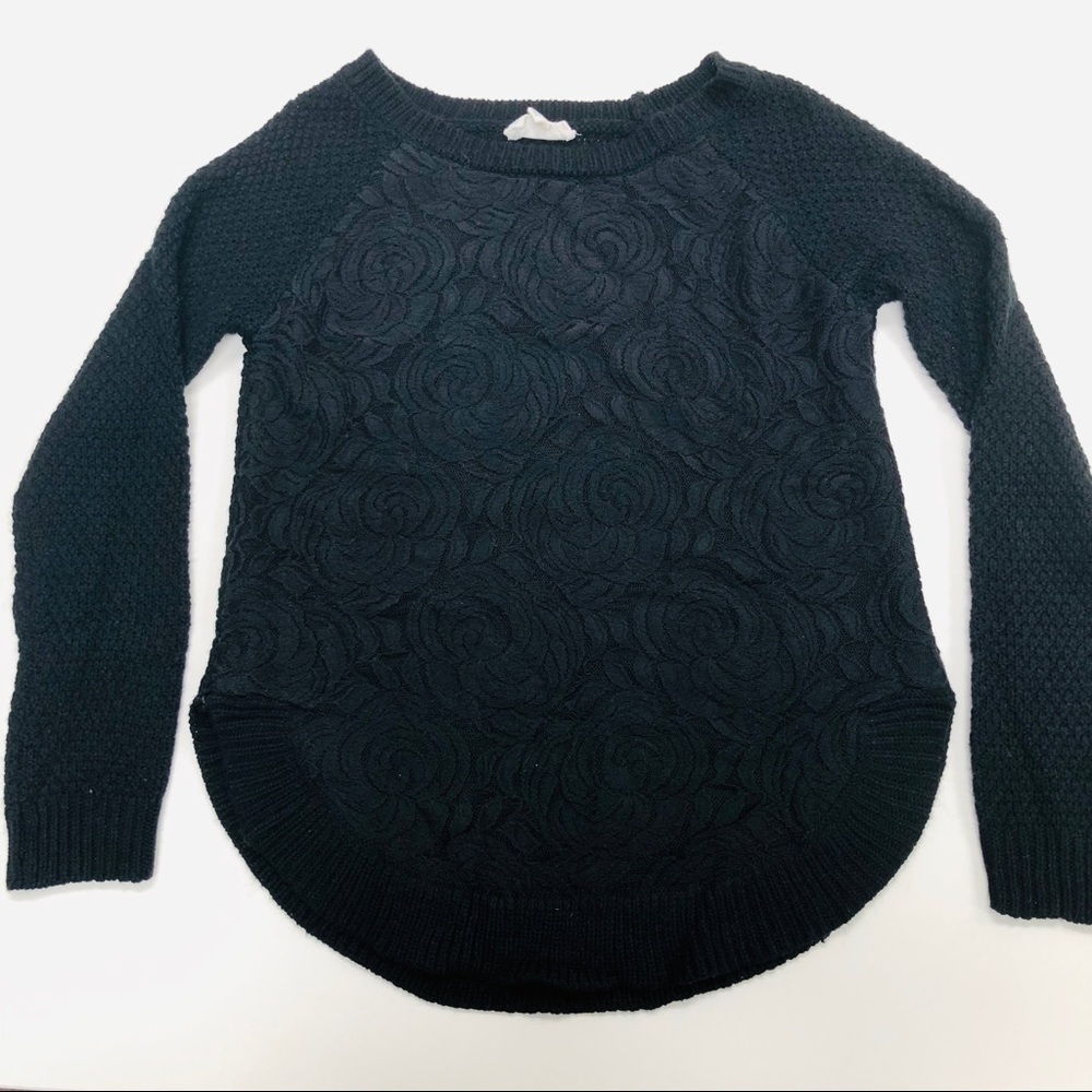 Cloud Chaser Black Knit Rose Pattern Sweater Small